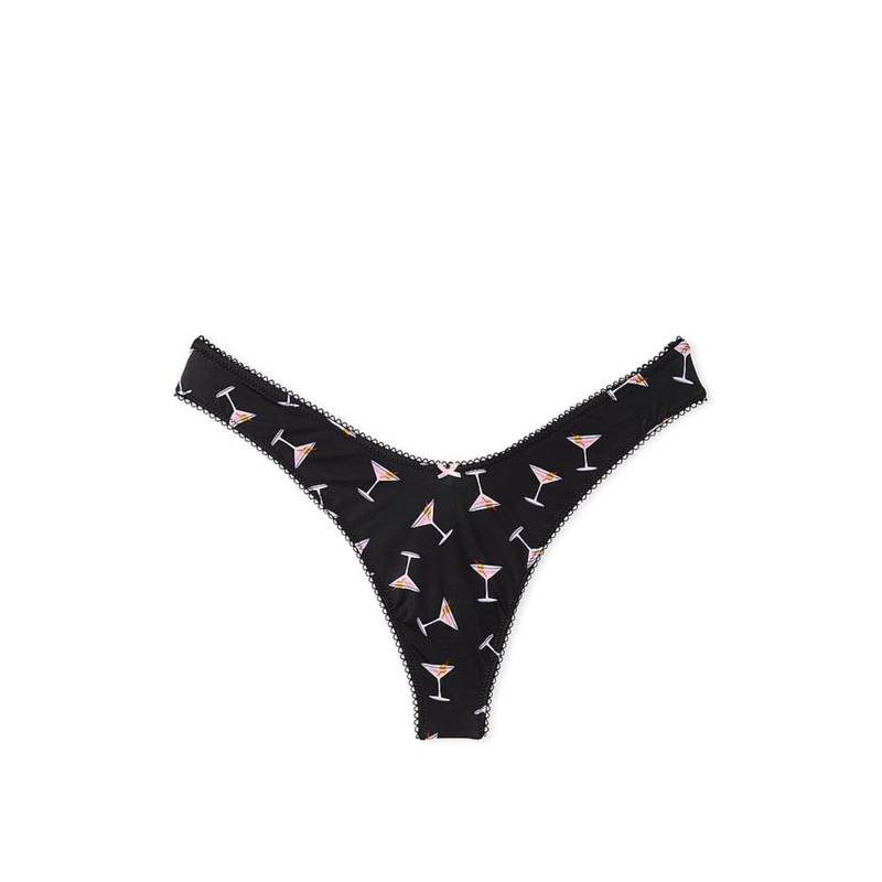 Victoria's Secret Very Sexy Printed High-Leg Thong Panty - Black (XS)