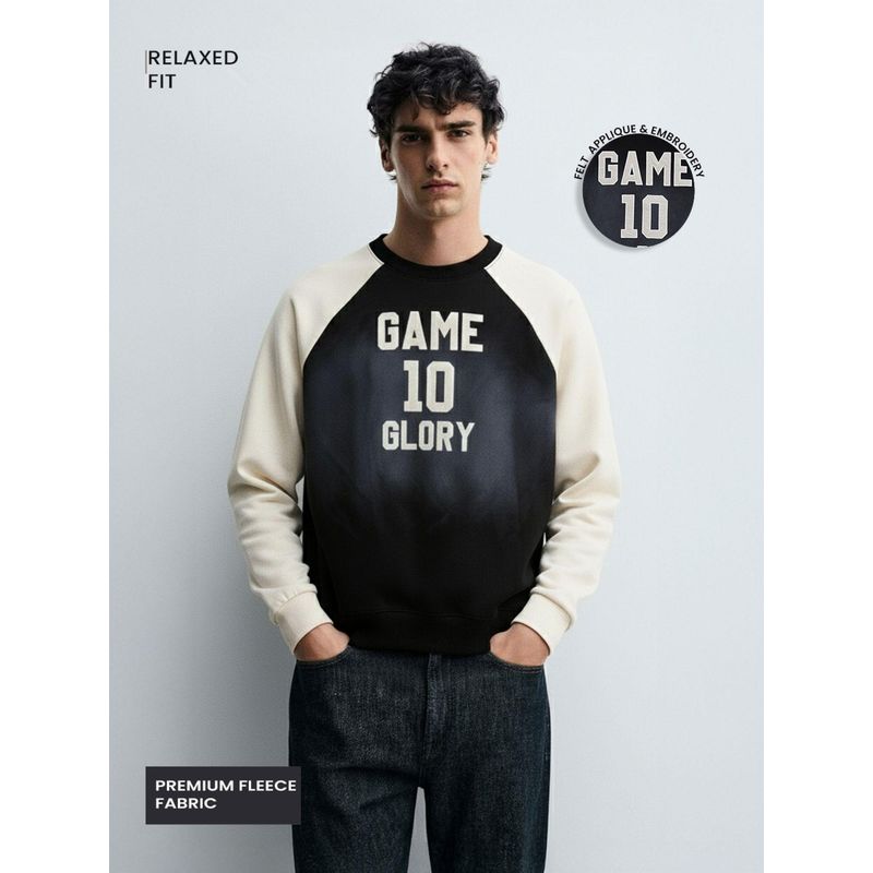 The Indian Garage Co Men Relaxed Fit Typography Crew Neck Full Sleeves Sweatshirt - Black (S)