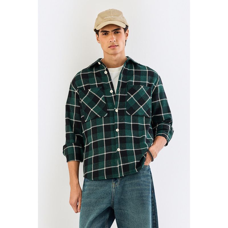 Snitch Double Pocket Plaid Flannel Overshirt - Green (M)