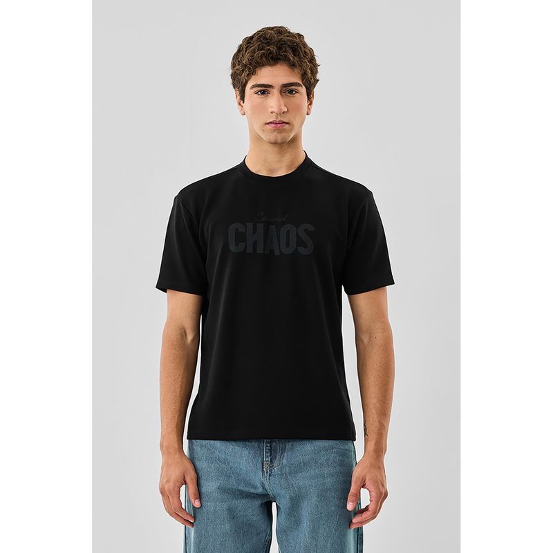 Snitch Black Typography Half Sleeves Regular Casual T-shirt for Men (L)