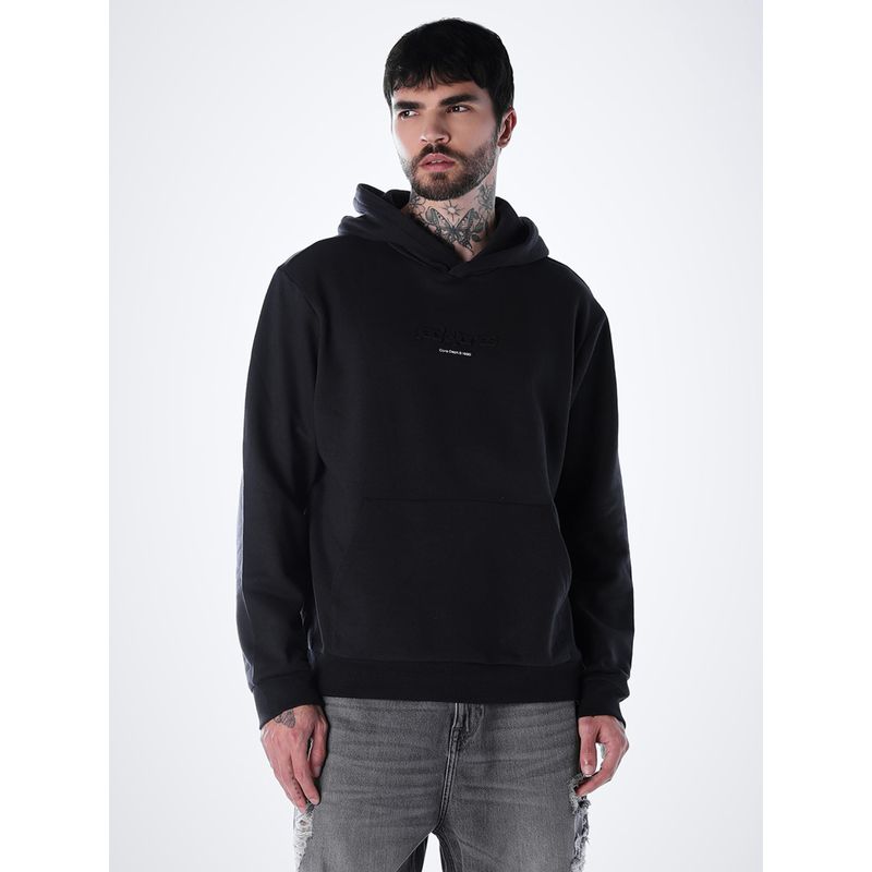 Jack & Jones Men Slim Fit Solid Black Hoodie (M)