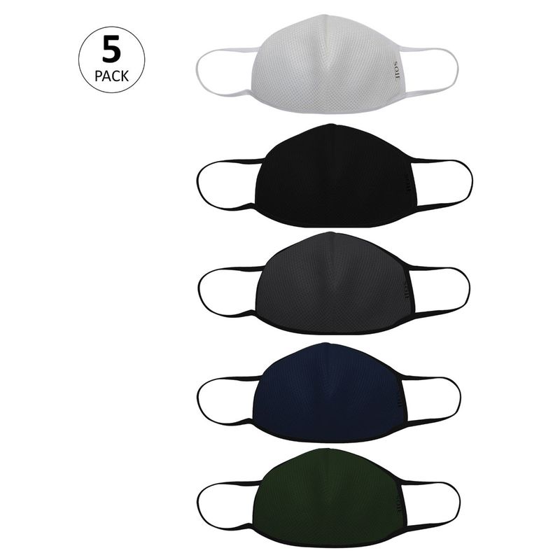 SOIE Triple Layer SN95 Reusable, Washable,Antimicrobial Mask Pack Of 5 - Multi-Color (XS)