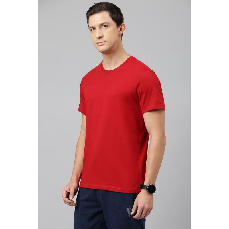 Van Heusen Maroon Solid T-Shirt (2XL)