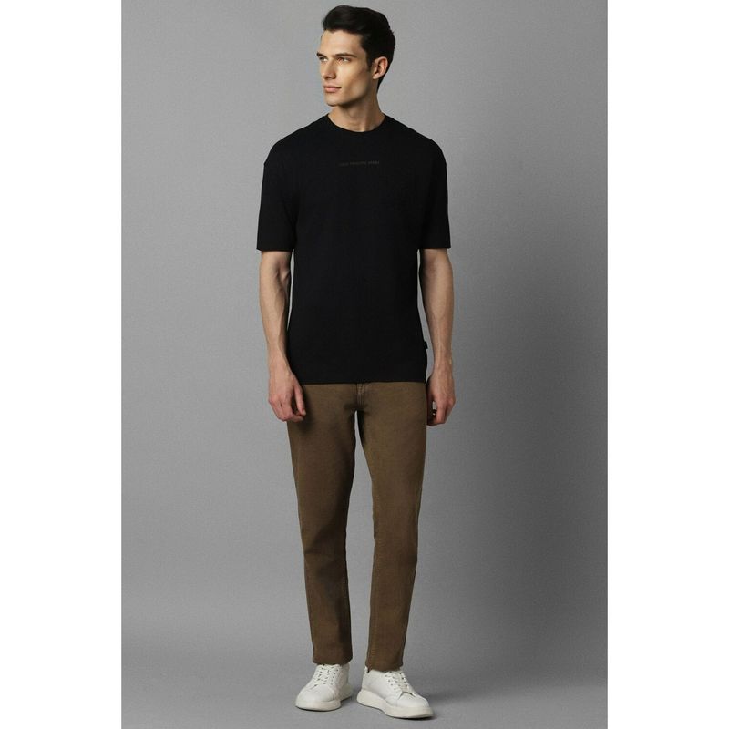 Louis Philippe Men Black Solid T-Shirt (S)