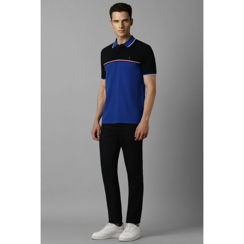 Louis Philippe Men Blue Colorblock Polo T-Shirt (S)