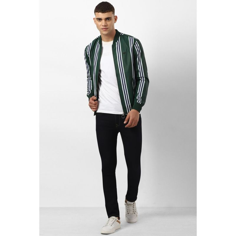 Peter England Men Green Stripe Casual Jacket (S)