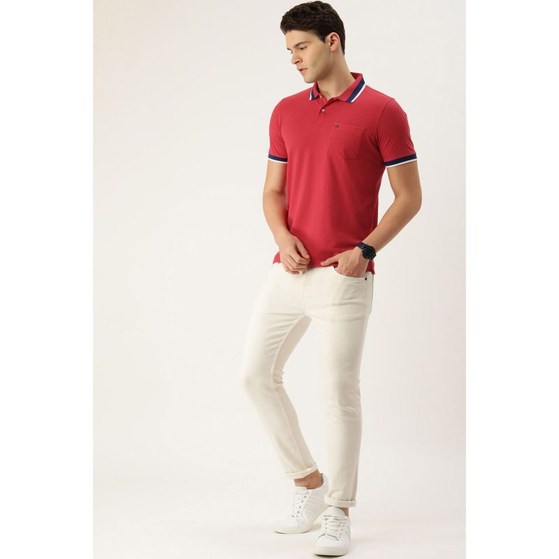 Peter England Men Red Solid Polo T-Shirt (M)