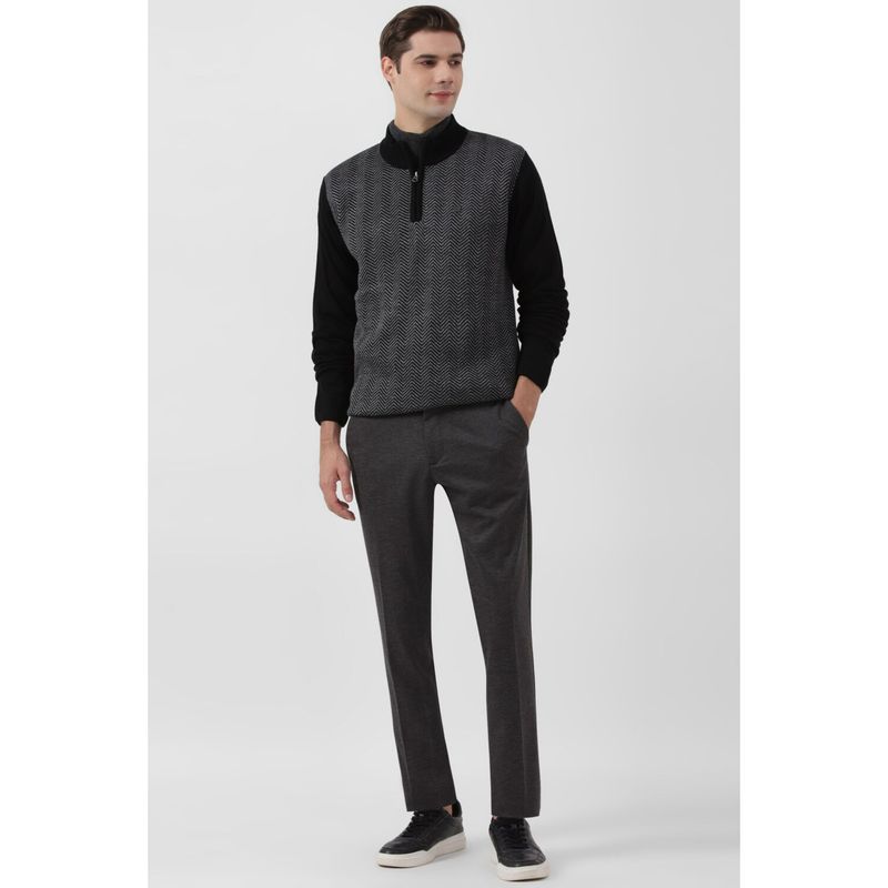 Peter England Men Grey Colorblock Stylized Neck Sweater (XL)