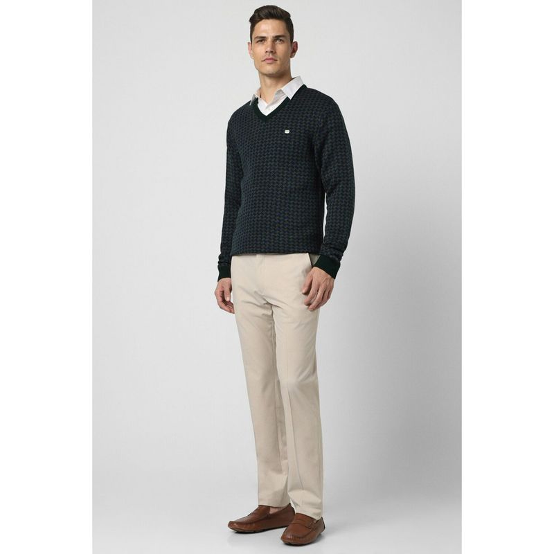 Peter England Men Green V Neck Sweater (L)