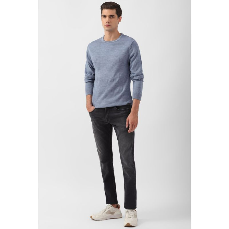 Peter England Men Blue Solid Crew Neck Sweater (XL)