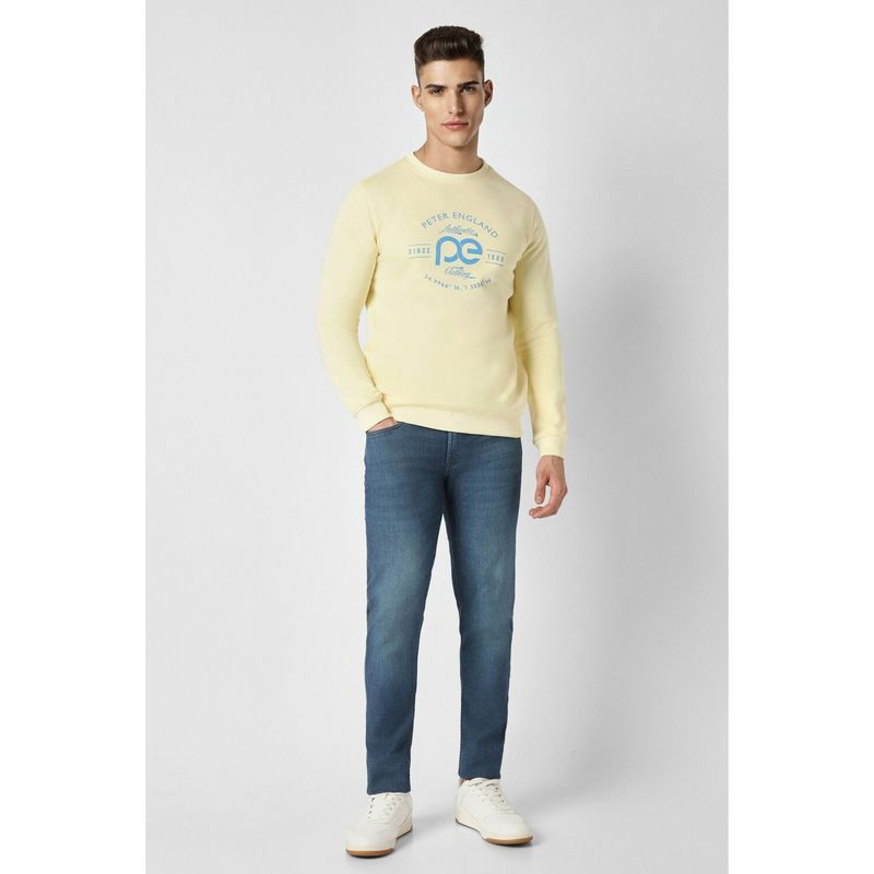 Peter England Men Yellow Print Crew Neck Sweatshirt (M)