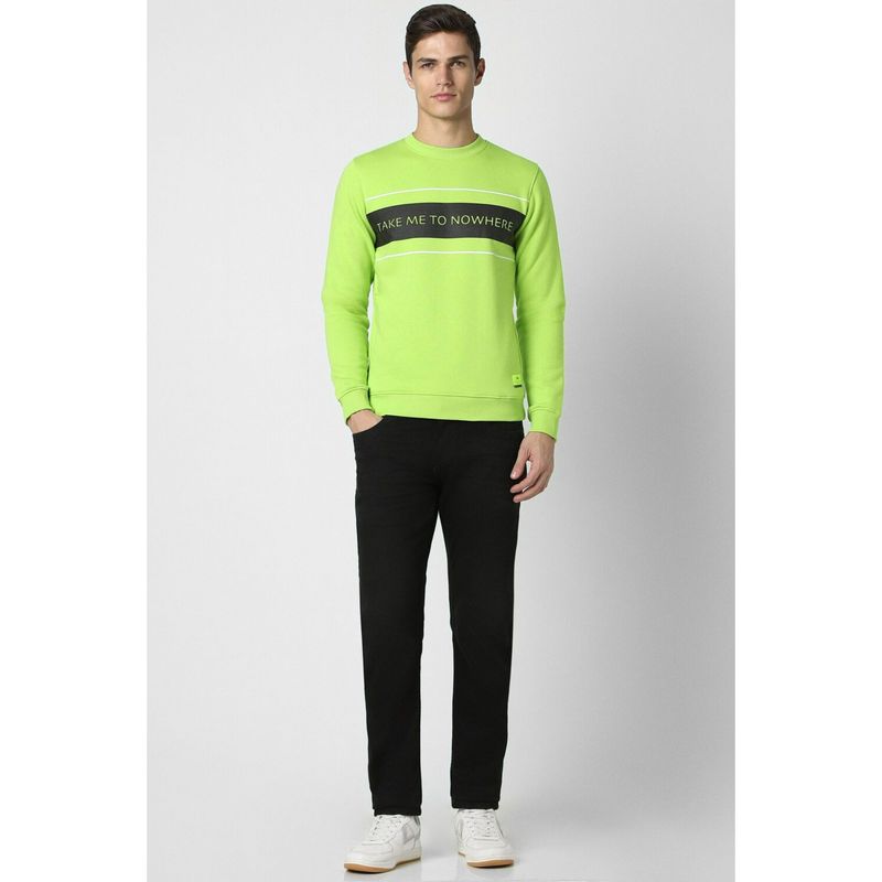 Peter England Men Green Typography Crew Neck Sweatshirt (S)