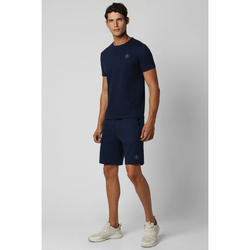 Van Heusen Men Navy Solid Crew Neck T-Shirt and Shorts (Set of 2) (M)