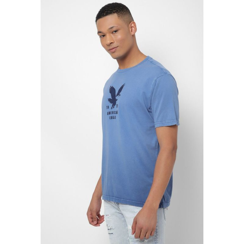 American Eagle Men Blue Super Soft Dip-Dye Logo Graphic T-Shirt (L)