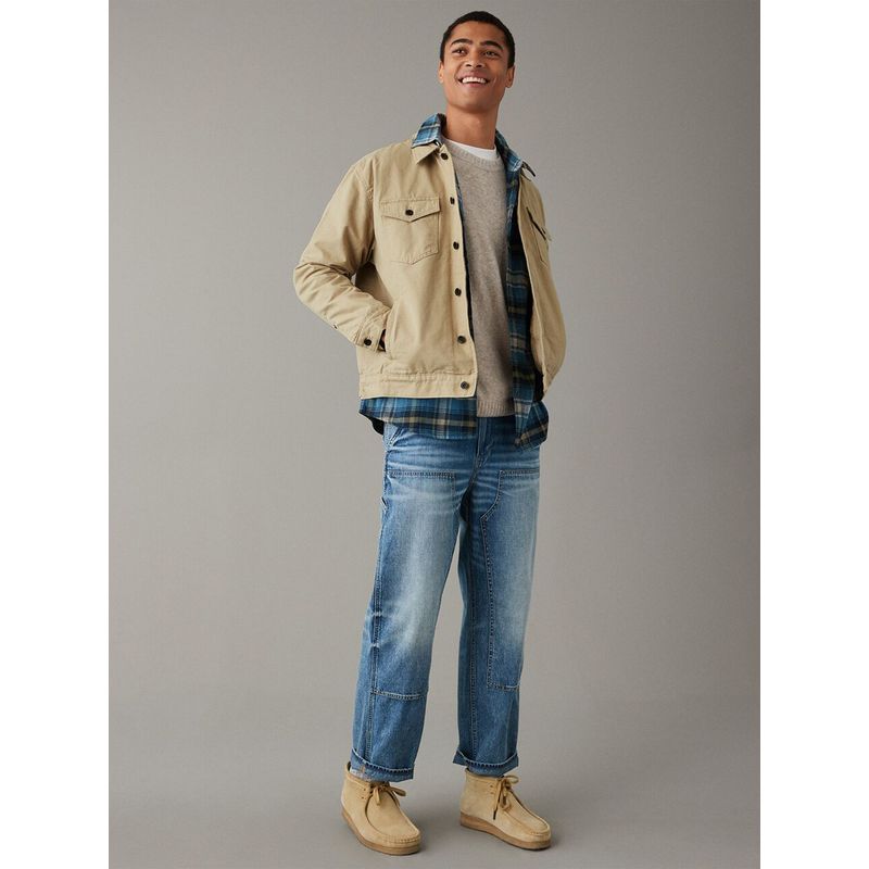 American Eagle Men Beige Canvas Trucker Jacket (XL)