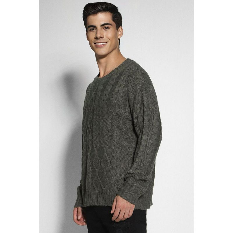 American Eagle Men Green Super Soft Patchwork Cable Knit Crewneck Sweater (XS)