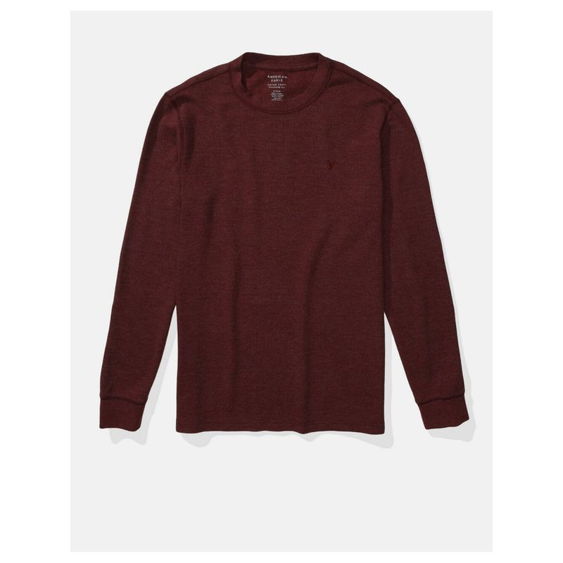 American Eagle Men Burgundy Long-Sleeve Thermal T-Shirt (M)