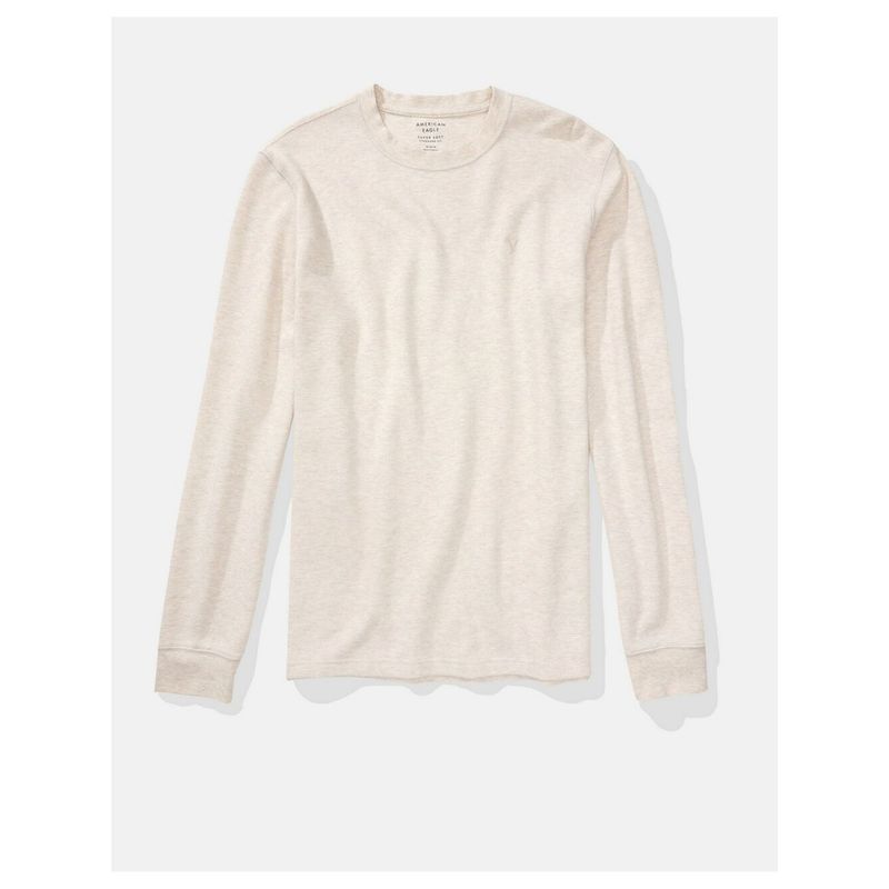 American Eagle Men Cream Long-Sleeve Thermal T-Shirt (XL)