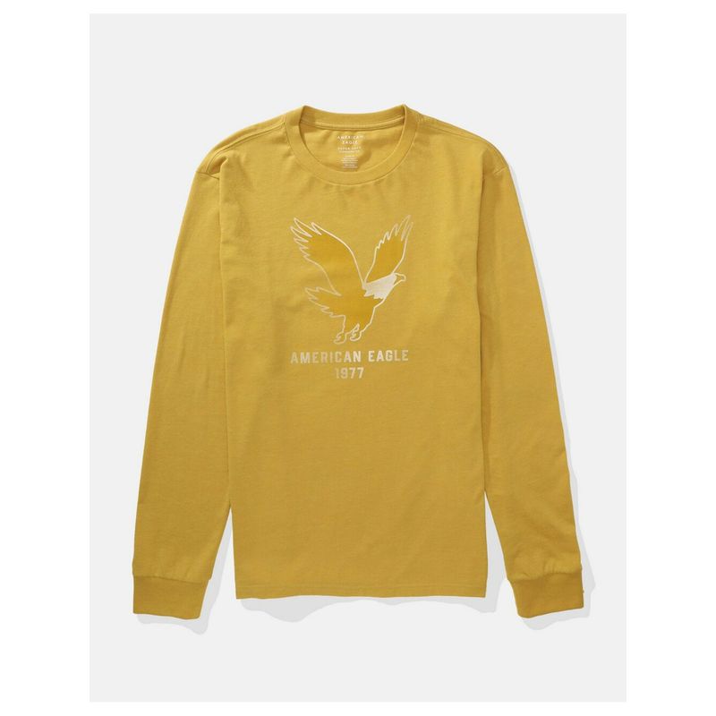 American Eagle Men Yellow Super Soft Long-Sleeve Logo Graphic T-Shirt (M)