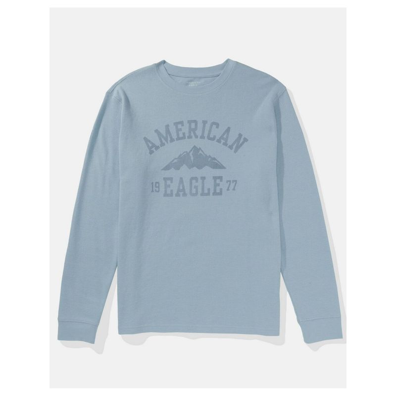 American Eagle Men Blue Long-Sleeve Logo Graphic Thermal T-Shirt (L)