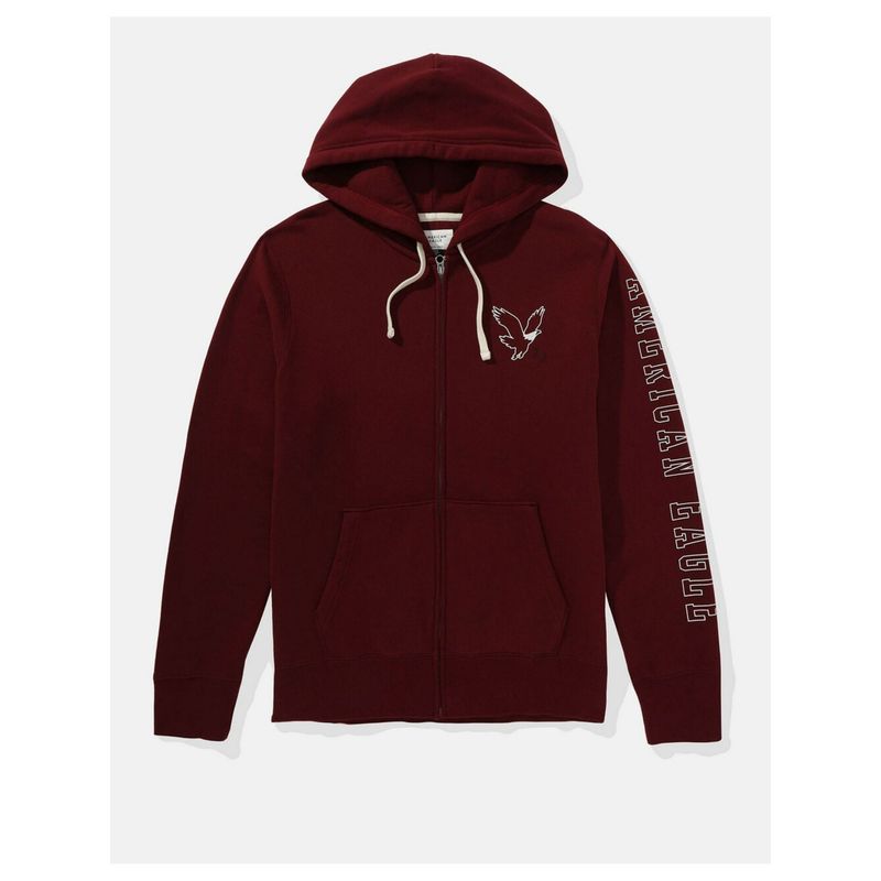 American Eagle Men Maroon Super Soft Icon Graphic Zip-up Hoodie (XS)