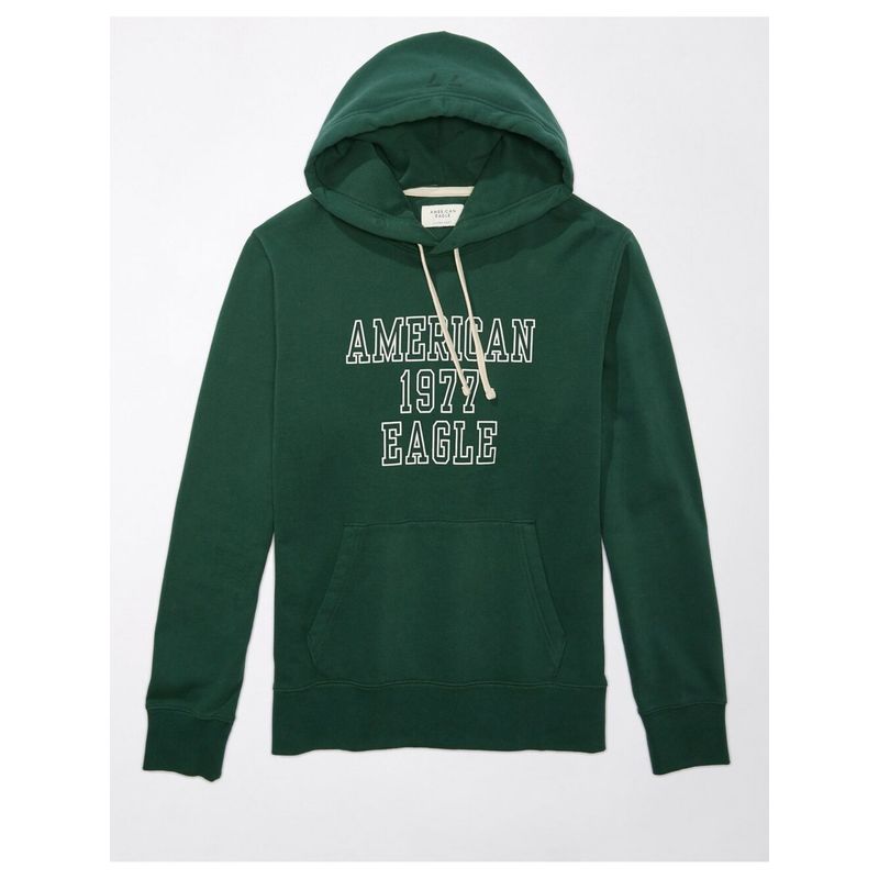 American Eagle Men Green Super Soft Graphic Hoodie (L)
