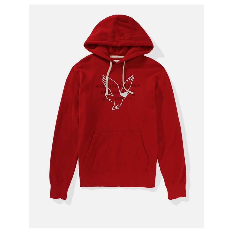 American Eagle Men Red Super Soft Graphic Hoodie (M)