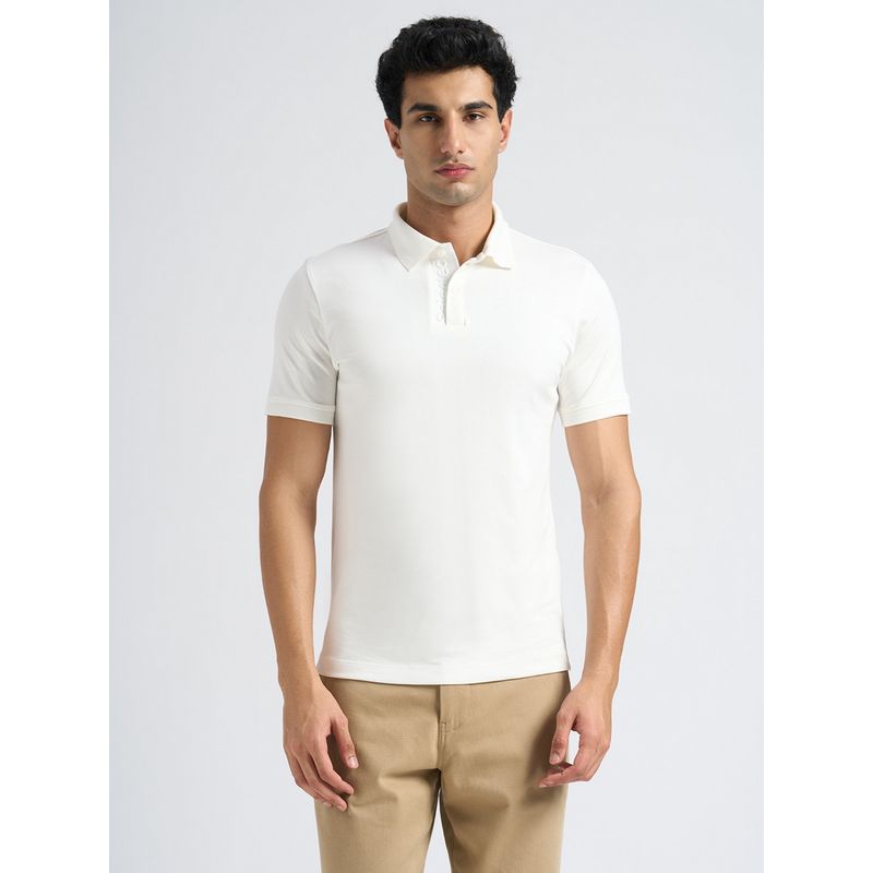 SELECTED HOMME Men Cotton White Solid Collar Neck Polo T-Shirt (S)