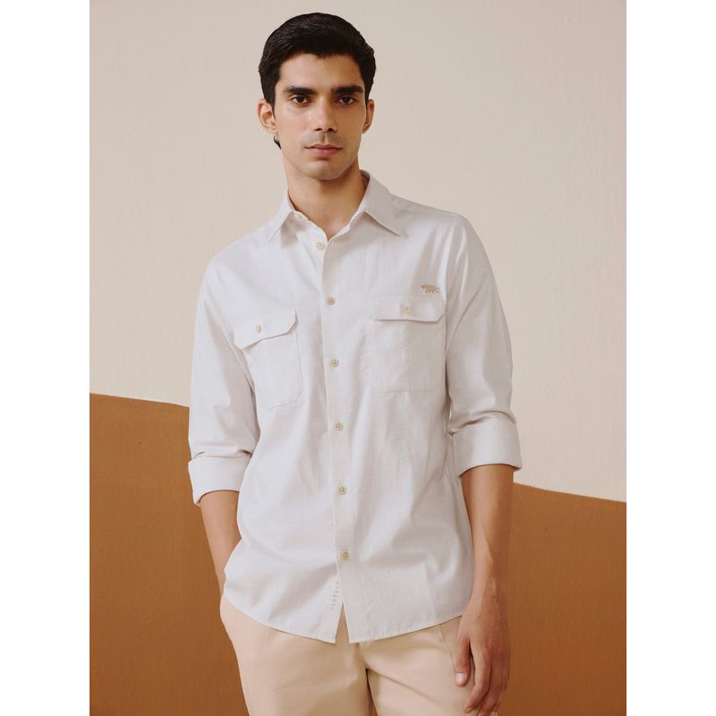 Andamen Men Semi Casual Cotton Lycra Melange Double Pocket Slim Fit Shirt (S)