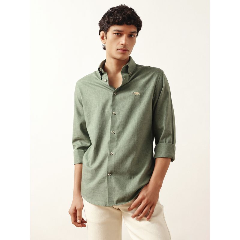 Andamen Men Cotton Melange Slim Fit Green Shirt (S)