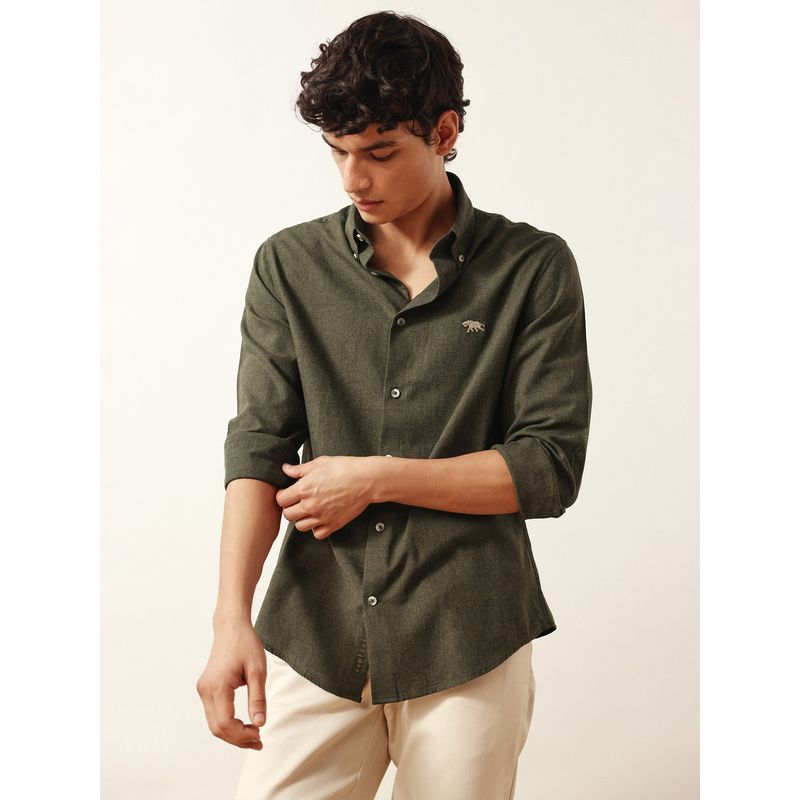 Andamen Men Cotton Melange Regular Fit Olive Shirt (S)