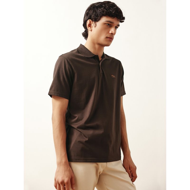 Andamen Men Cotton Brown Solid Collar Neck Polo T-Shirt (S)