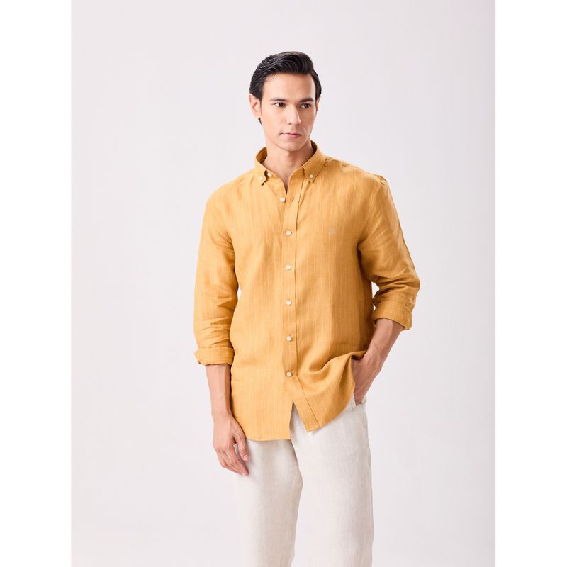 MH&Y Button Down Linen Stripes Mustard Shirt (38)