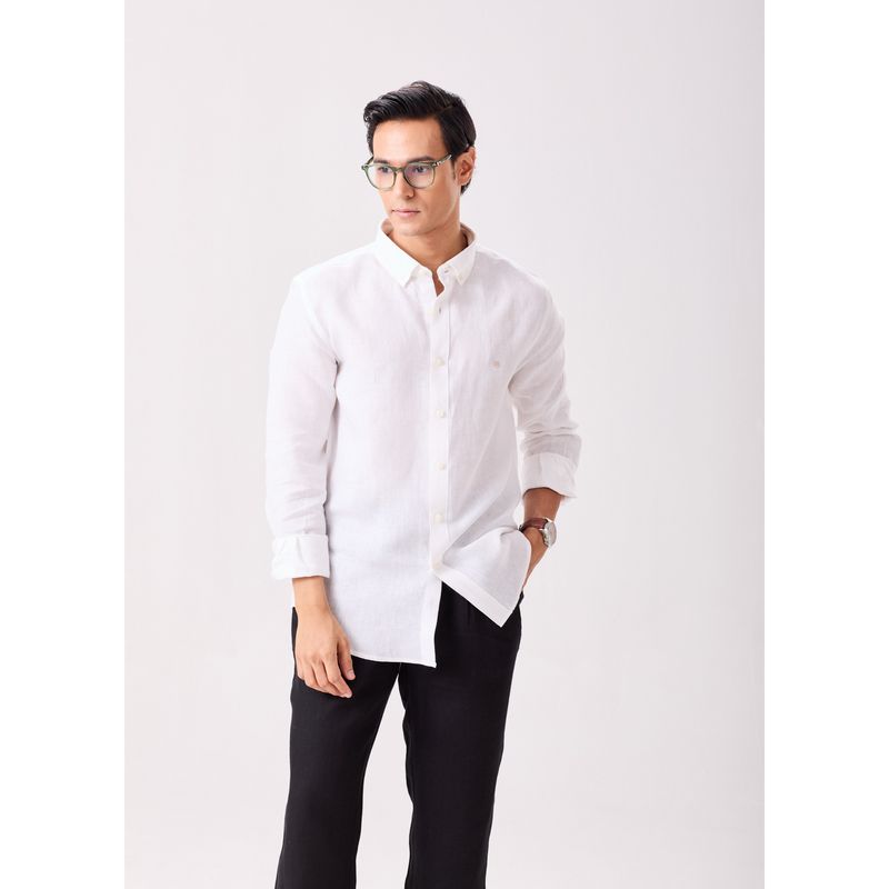 MH&Y Button Down Solid Linen White Shirt (38)