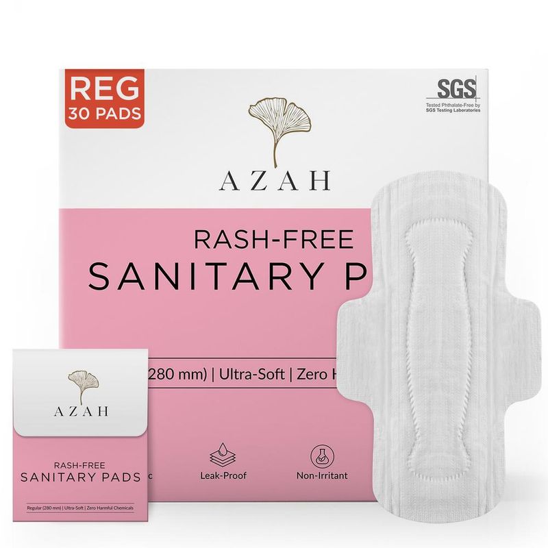 Azah Rash-Free Organic Sanitary Pads (Box Of 30 Pads: With Disposal Bags)