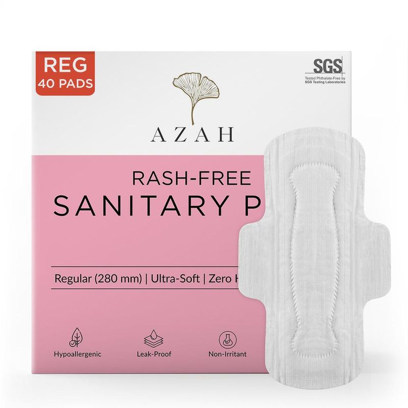 Azah Rash Free Organic Sanitary Pads : Box Of 40 Pads (Without Disposal Bags)