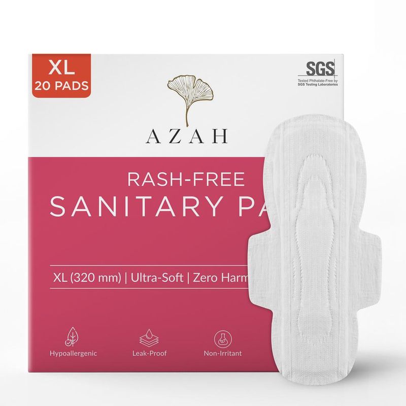 Azah Rash Free Organic Sanitary Pads : Box Of 20 Pads (Without Disposal Bags)