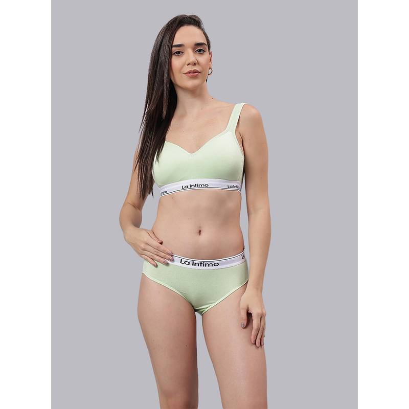 La Intimo Plush Beauty Green T-Shirt Bra With Panty (XS)