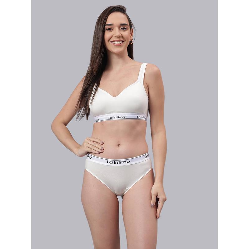 La Intimo Beauty Bikini Off White T-Shirt Bra With Panty (XS)