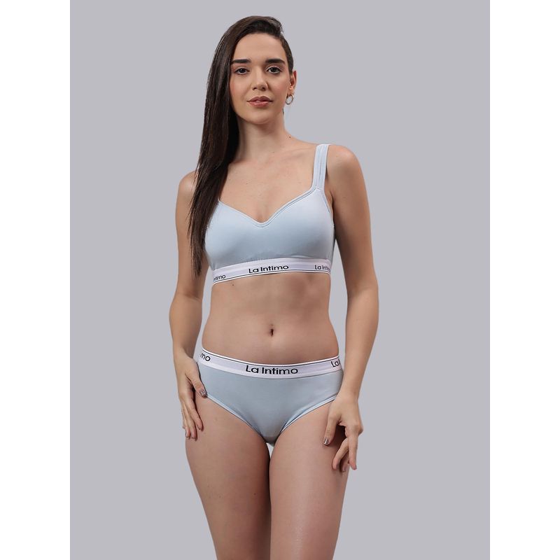 La Intimo Beauty Bikini Blue T-Shirt Bra With Panty (XS)