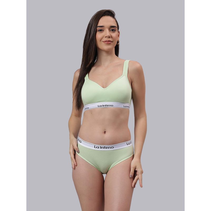 La Intimo Beauty Bikini Green T-Shirt Bra With Panty (XS)