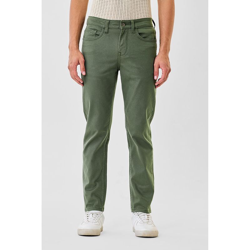 Snitch Olive Solid Slim Fit Jeans for Men (38)
