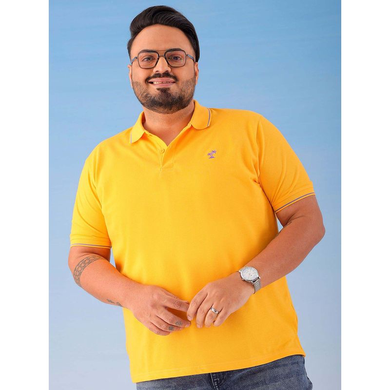 Hardsoda By The Indian Garage Co Men Plus Size Regular Fit Solid Polo Neck T-Shirt Yellow (5XL)