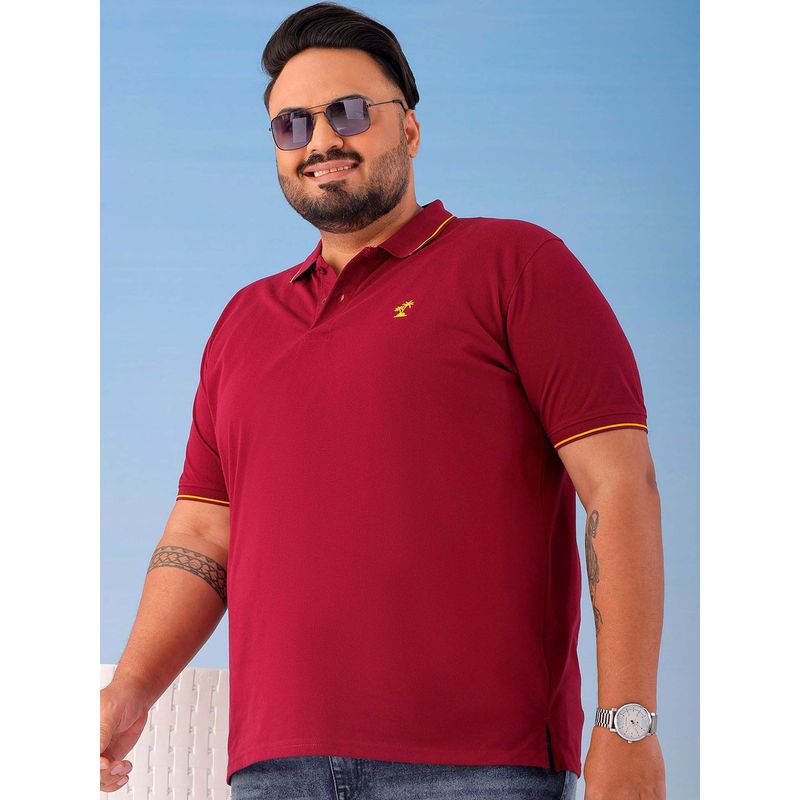 Hardsoda By The Indian Garage Co Men Plus Size Regular Fit Solid Polo Neck T-Shirt Red (4XL)