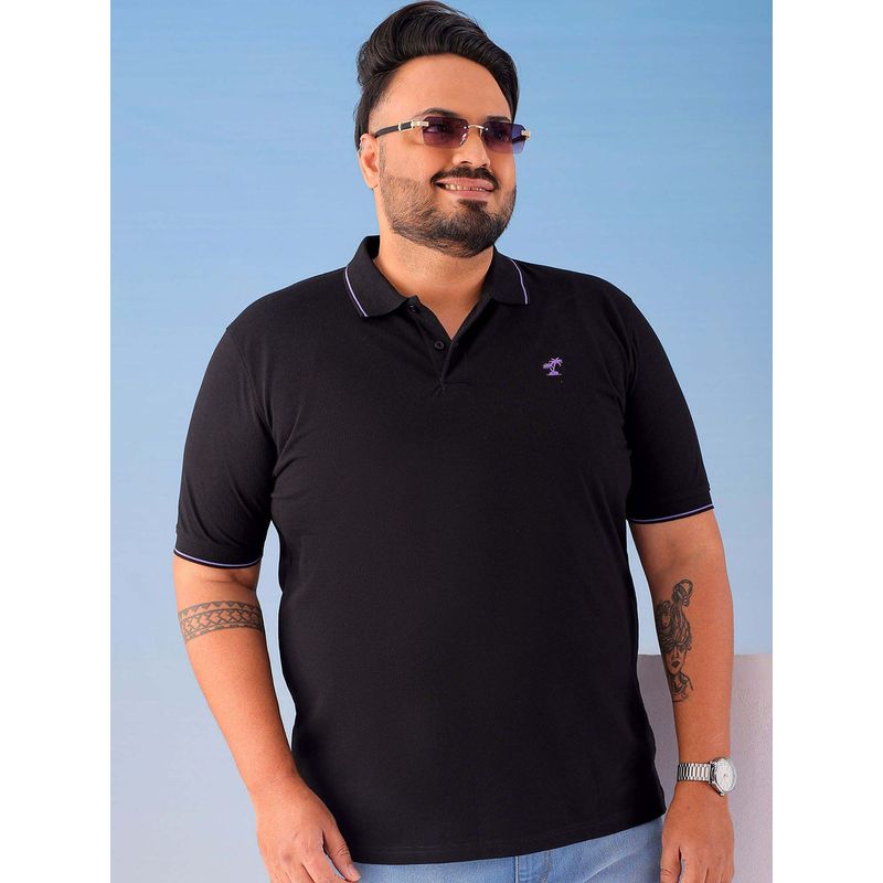 Hardsoda By The Indian Garage Co Men Plus Size Regular Fit Solid Polo Neck T-Shirt Black (4XL)