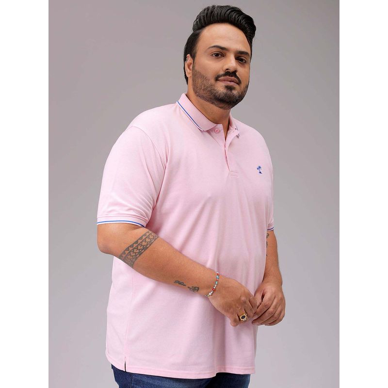 Hardsoda By The Indian Garage Co Men Plus Size Regular Fit Solid Polo Neck T-Shirt Pink (3XL)