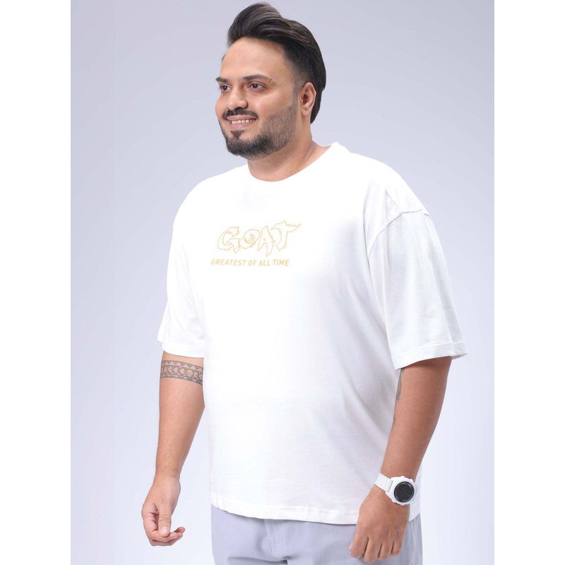 Hardsoda By The Indian Garage Co Men Plus Size Relaxed Fit Print Round Neck T-Shirt White (4XL)