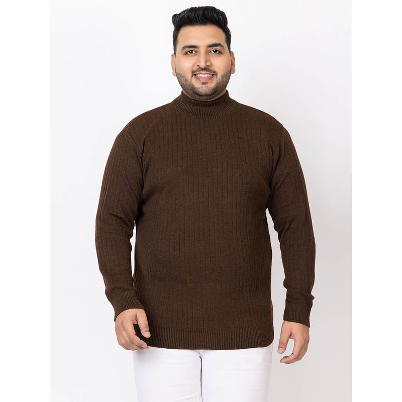 Kvetoo Brown Men Plus Size High Neck Sweater (M)