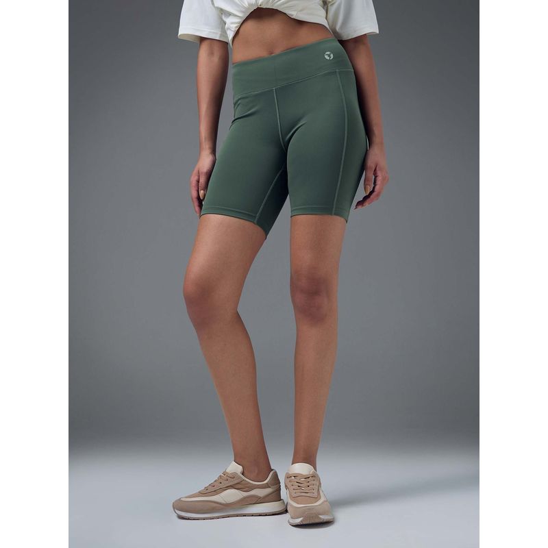 Technosport Olive Polyester Mid Waist Shorts (M)