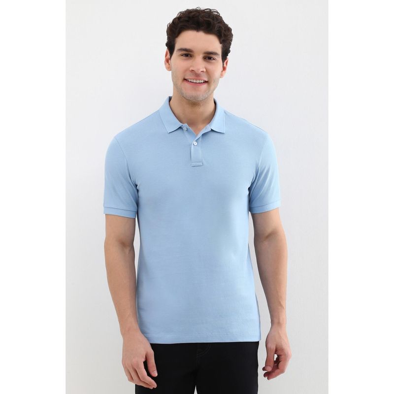 Allen Solly Men Light Blue Polo Neck T-Shirt (S)